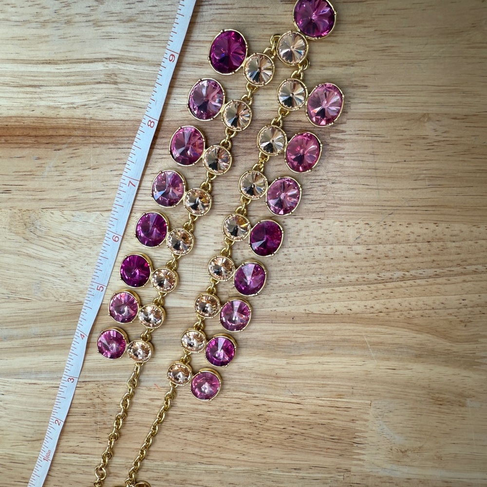 Talbots Gold and Pink Double Crystal Row Statement Necklace - Picture 8 of 10